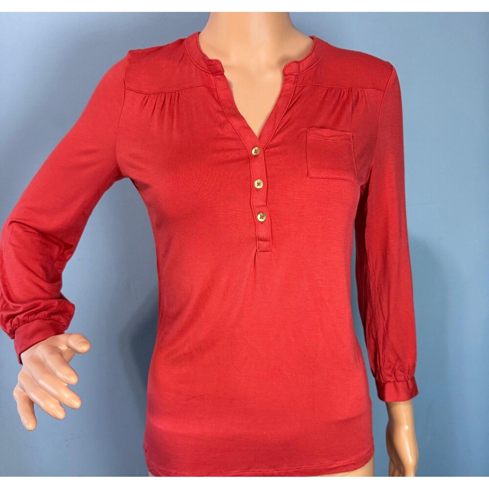The Limited Shirt Womens XS Red Henley Top Button Long Sleeve Blouse Pocket NWT.
